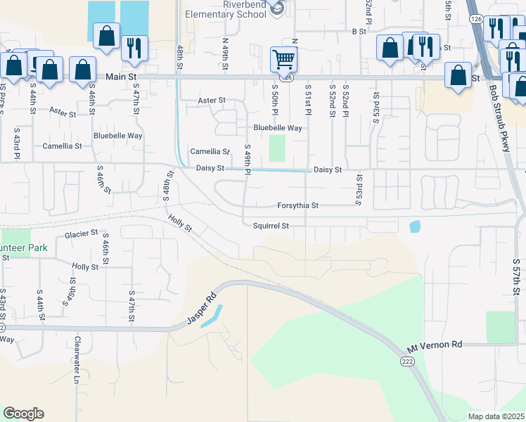 map of restaurants, bars, coffee shops, grocery stores, and more near 4973 Forsythia Street in Springfield