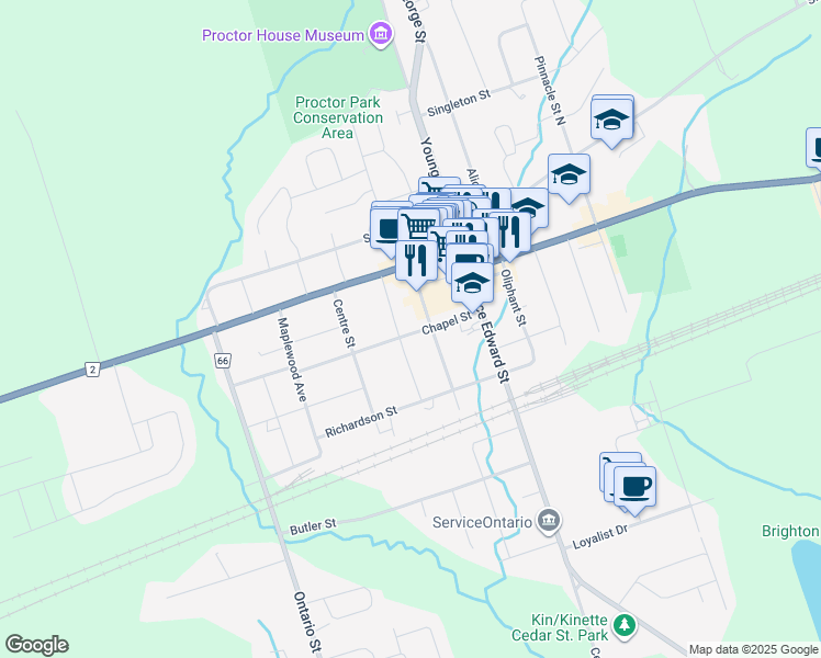 map of restaurants, bars, coffee shops, grocery stores, and more near 32 Chapel Street in Brighton