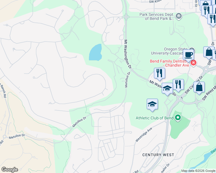 map of restaurants, bars, coffee shops, grocery stores, and more near 19560 Ball Butte Court in Bend