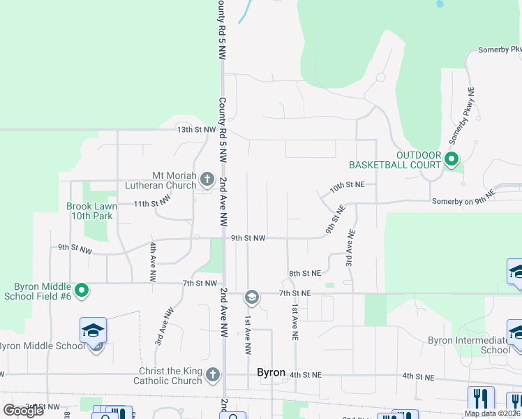map of restaurants, bars, coffee shops, grocery stores, and more near 921 Byron Avenue Northwest in Byron