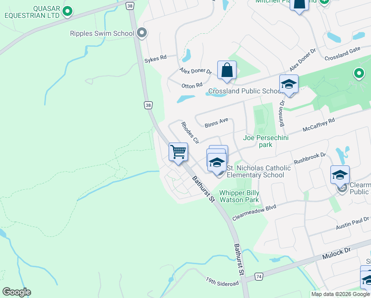 map of restaurants, bars, coffee shops, grocery stores, and more near 276 Rhodes Circle in Newmarket