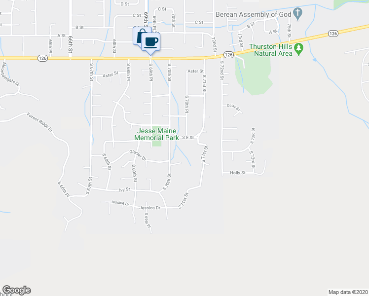 map of restaurants, bars, coffee shops, grocery stores, and more near 7047 South E Street in Springfield