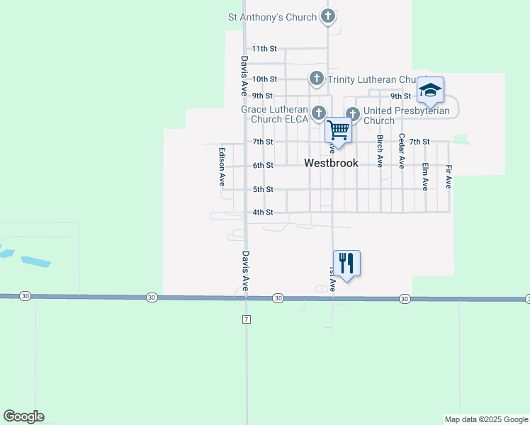 map of restaurants, bars, coffee shops, grocery stores, and more near 236 4th Street in Westbrook