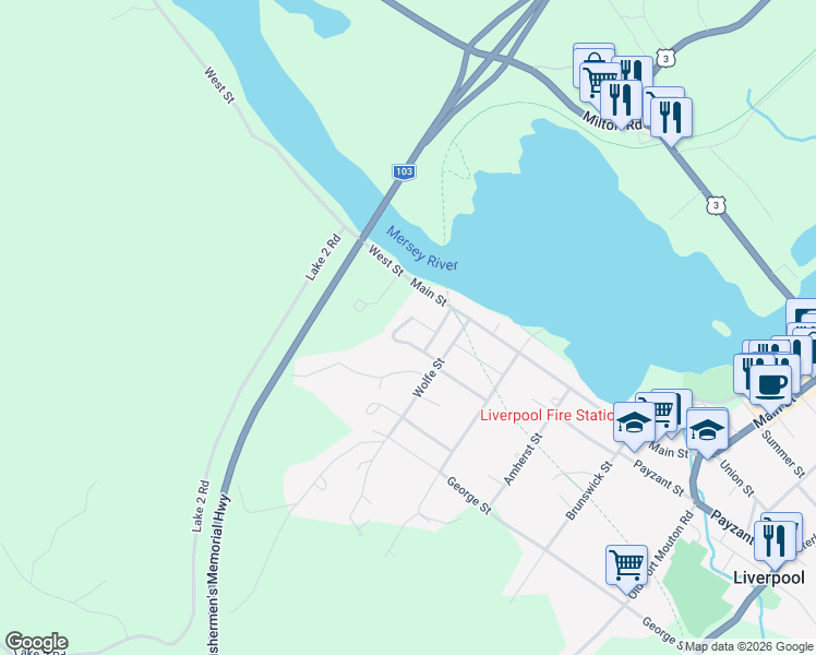 map of restaurants, bars, coffee shops, grocery stores, and more near 3 Brookdale Crescent in Liverpool