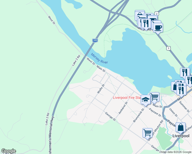 map of restaurants, bars, coffee shops, grocery stores, and more near 3 Brookdale Crescent in Liverpool