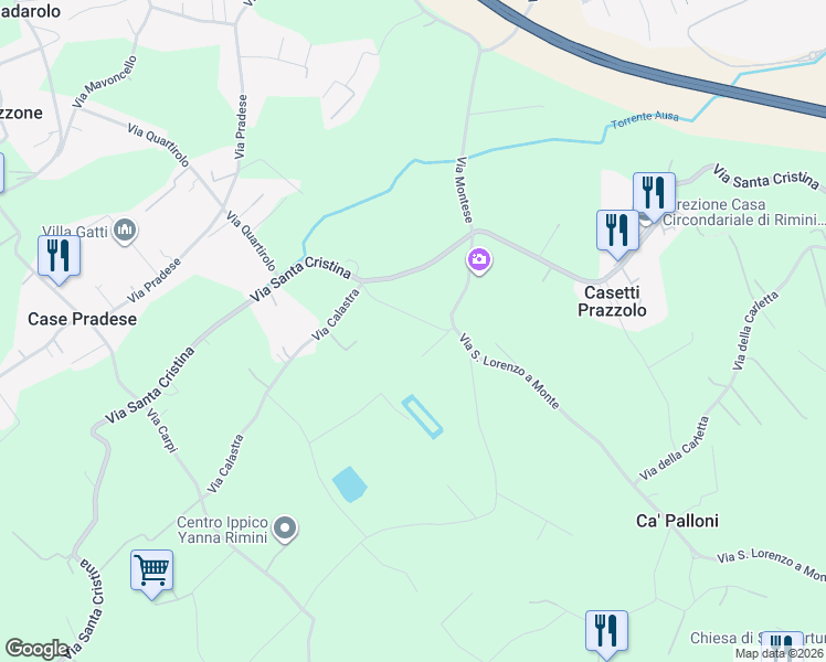 map of restaurants, bars, coffee shops, grocery stores, and more near 40 Via Santa Cristina in Provincia di Rimini