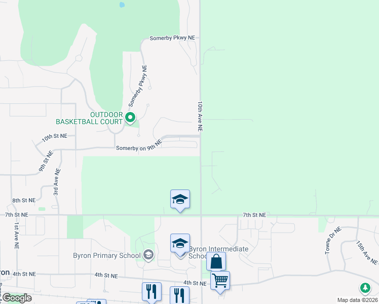 map of restaurants, bars, coffee shops, grocery stores, and more near 694 Shardlow Place Northeast in Byron