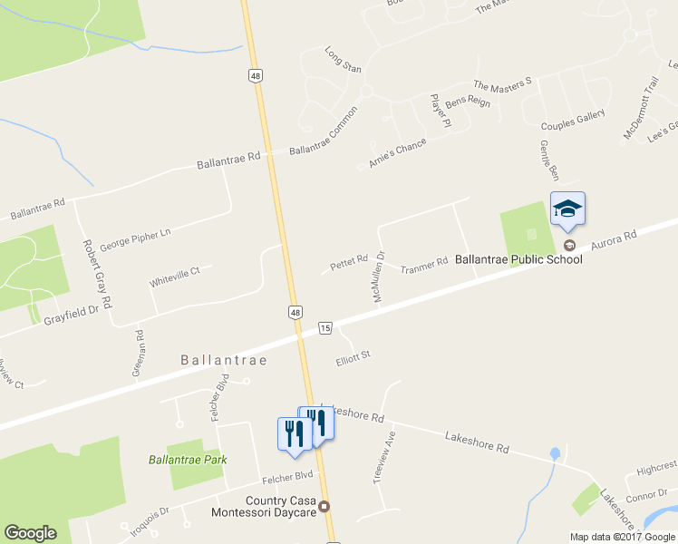map of restaurants, bars, coffee shops, grocery stores, and more near 49 Pettet Road in Whitchurch-Stouffville