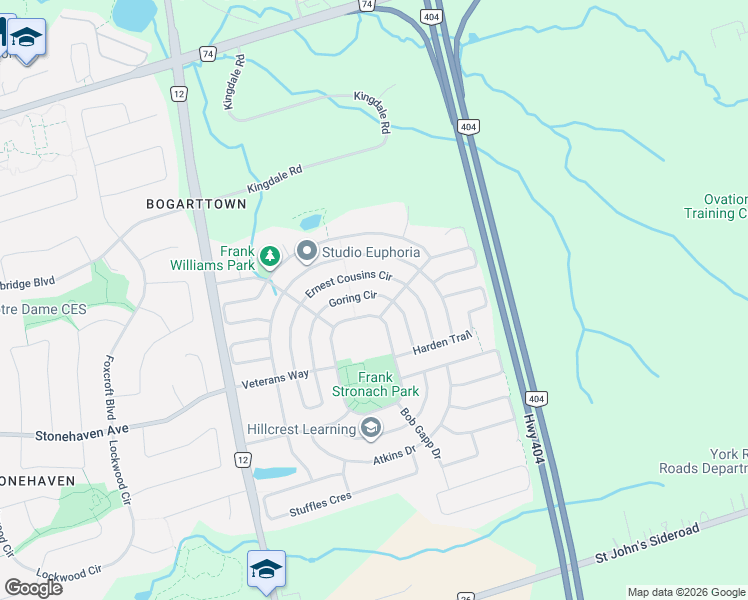 map of restaurants, bars, coffee shops, grocery stores, and more near 936 Goring Circle in Newmarket