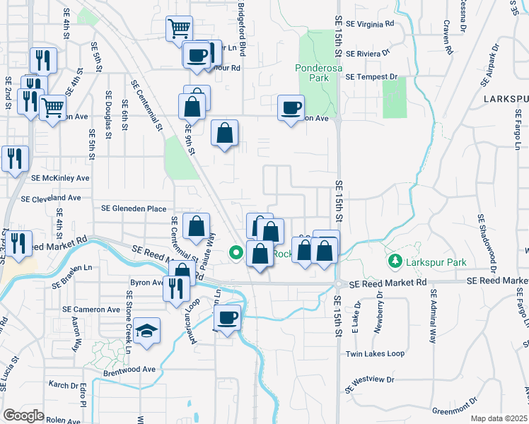 map of restaurants, bars, coffee shops, grocery stores, and more near 1001 Southeast 15th Street in Bend
