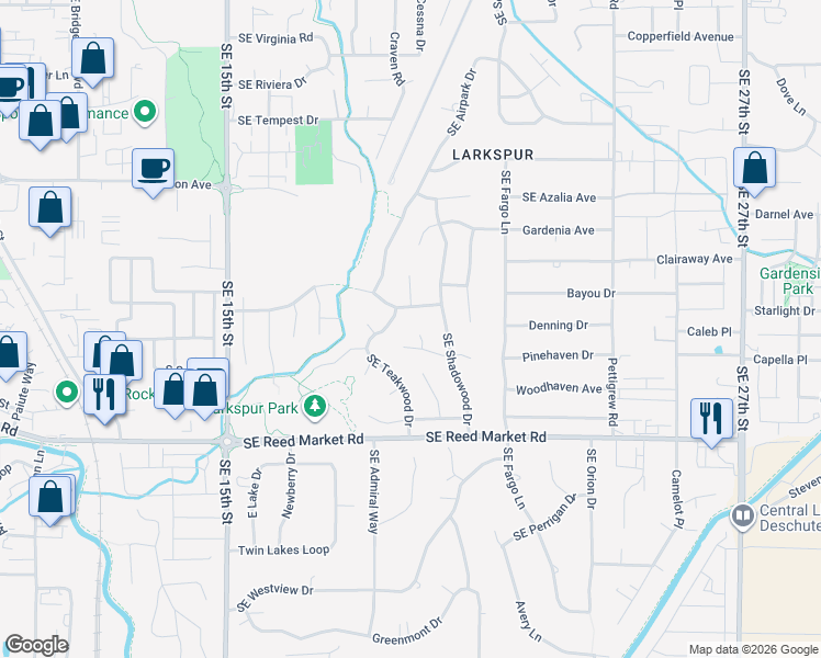 map of restaurants, bars, coffee shops, grocery stores, and more near 1055 Southeast Baywood Court in Bend