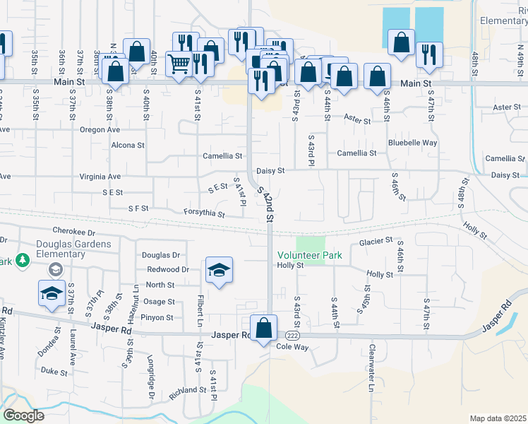 map of restaurants, bars, coffee shops, grocery stores, and more near 640 South 42nd Street in Springfield