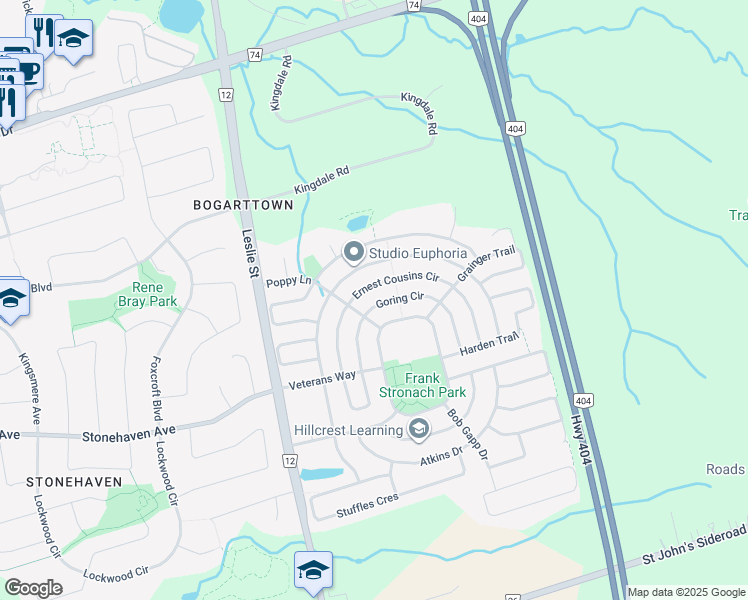 map of restaurants, bars, coffee shops, grocery stores, and more near 959 Goring Circle in Newmarket