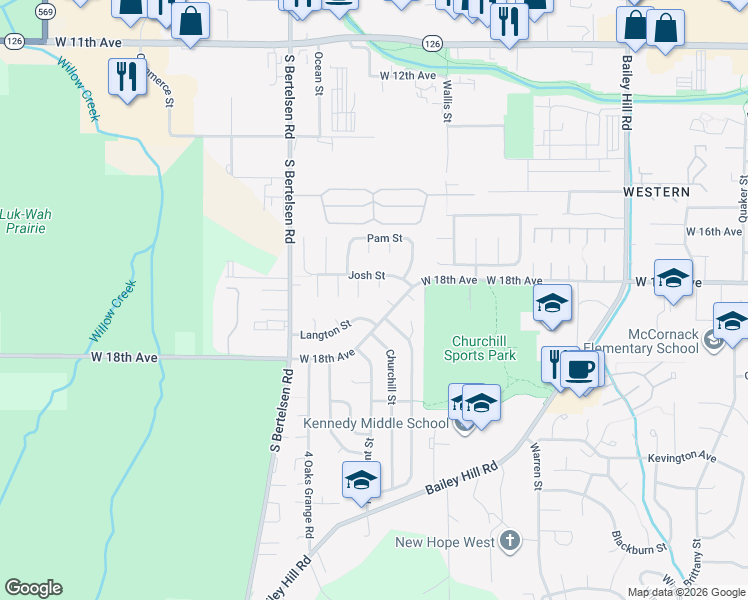 map of restaurants, bars, coffee shops, grocery stores, and more near 3785 West 18th Avenue in Eugene