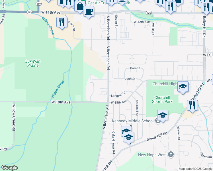 map of restaurants, bars, coffee shops, grocery stores, and more near 4110 Henry Court in Eugene
