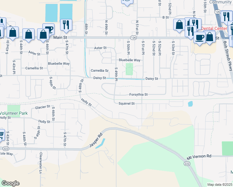 map of restaurants, bars, coffee shops, grocery stores, and more near 4950 Forsythia Drive in Springfield