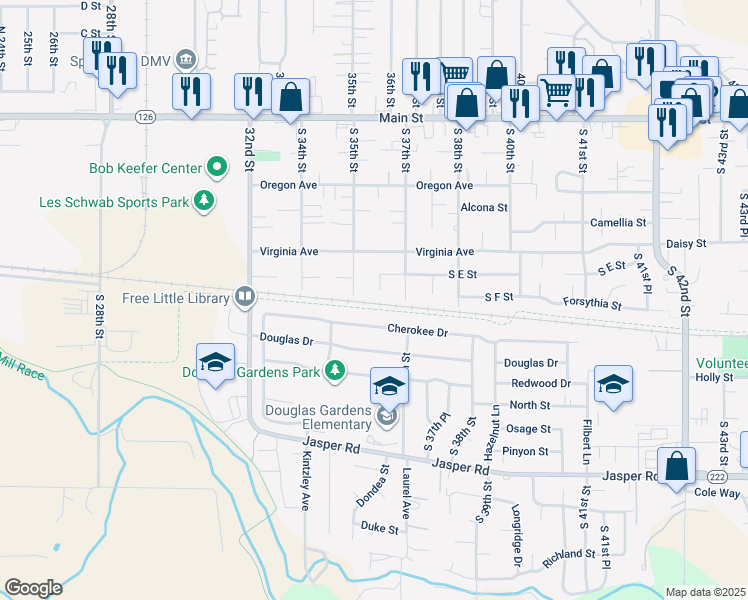map of restaurants, bars, coffee shops, grocery stores, and more near 647 South 35th Street in Springfield