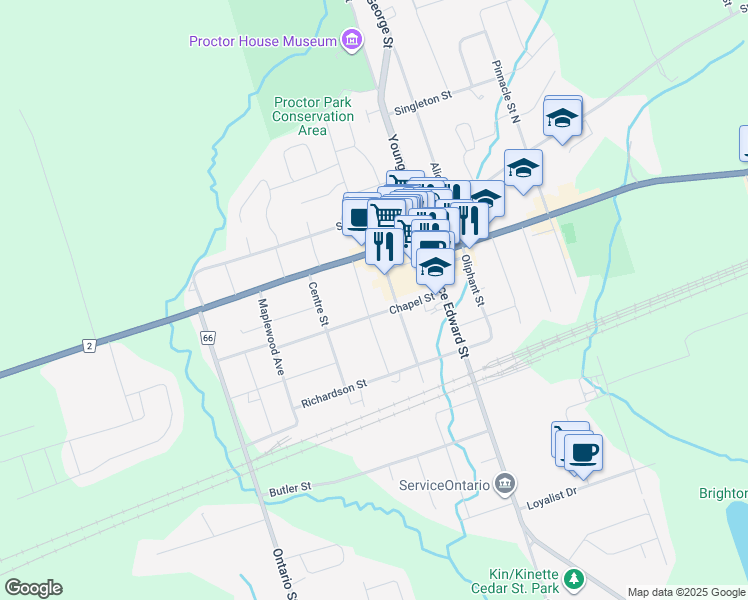 map of restaurants, bars, coffee shops, grocery stores, and more near 32 Chapel Street in Brighton