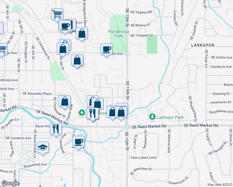 map of restaurants, bars, coffee shops, grocery stores, and more near 1001 Southeast 15th Street in Bend