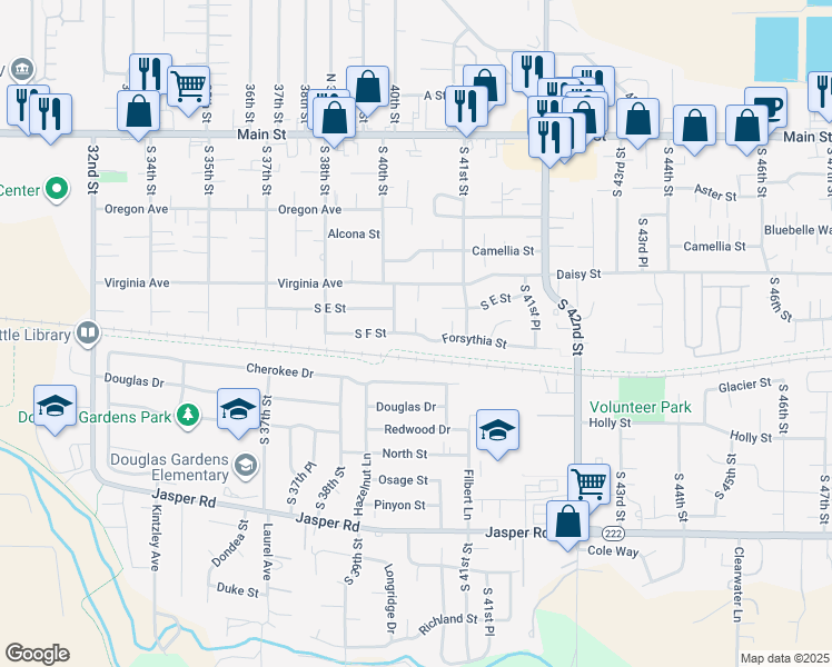 map of restaurants, bars, coffee shops, grocery stores, and more near 4000 Forsythia Street in Springfield
