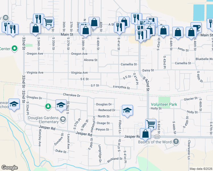 map of restaurants, bars, coffee shops, grocery stores, and more near 4000 Forsythia Street in Springfield