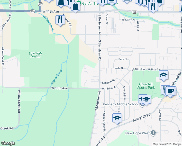 map of restaurants, bars, coffee shops, grocery stores, and more near 4143 London Court in Eugene