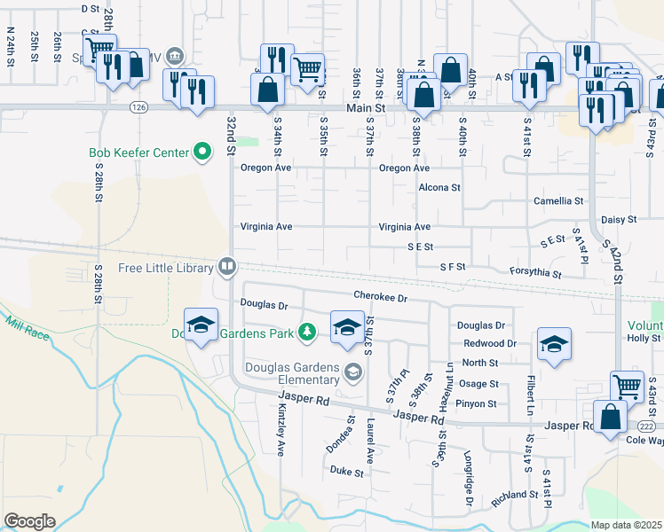 map of restaurants, bars, coffee shops, grocery stores, and more near 647 South 35th Street in Springfield