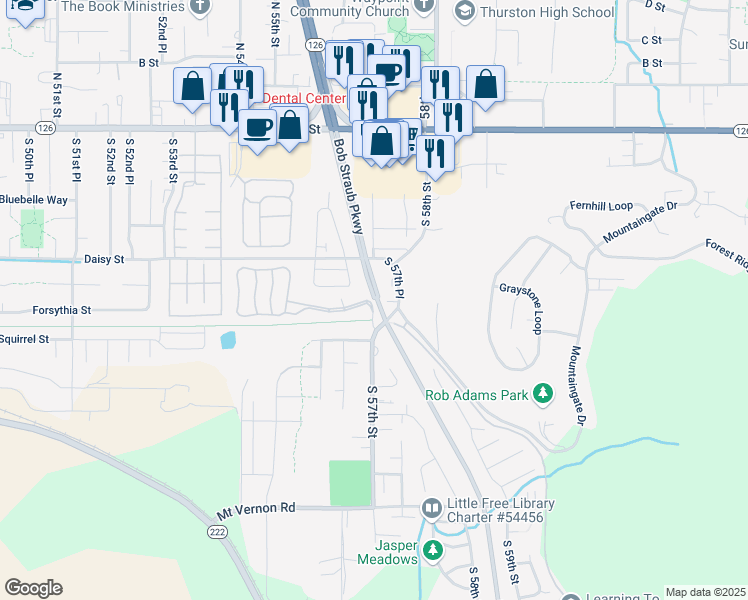 map of restaurants, bars, coffee shops, grocery stores, and more near 796 South 57th Street in Springfield