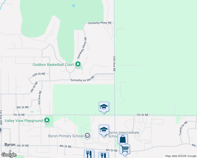 map of restaurants, bars, coffee shops, grocery stores, and more near 670 Shardlow Place Northeast in Byron