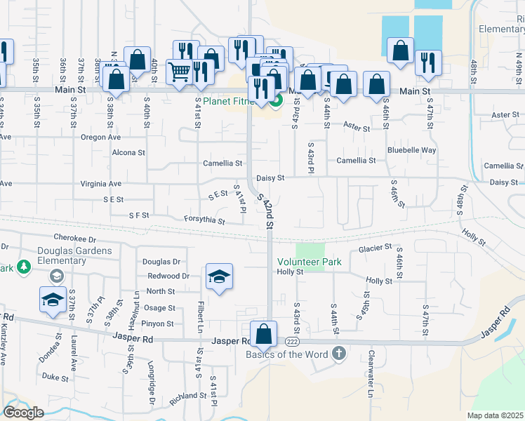 map of restaurants, bars, coffee shops, grocery stores, and more near 640 South 42nd Street in Springfield