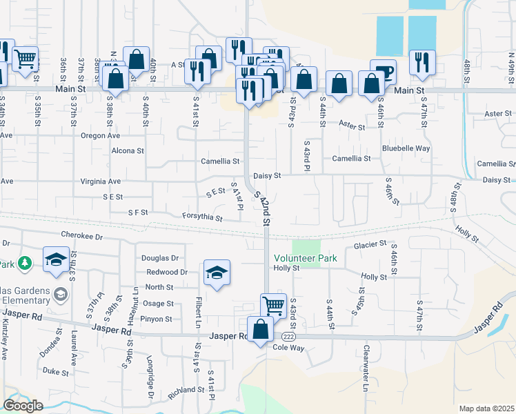 map of restaurants, bars, coffee shops, grocery stores, and more near 640 South 42nd Street in Springfield