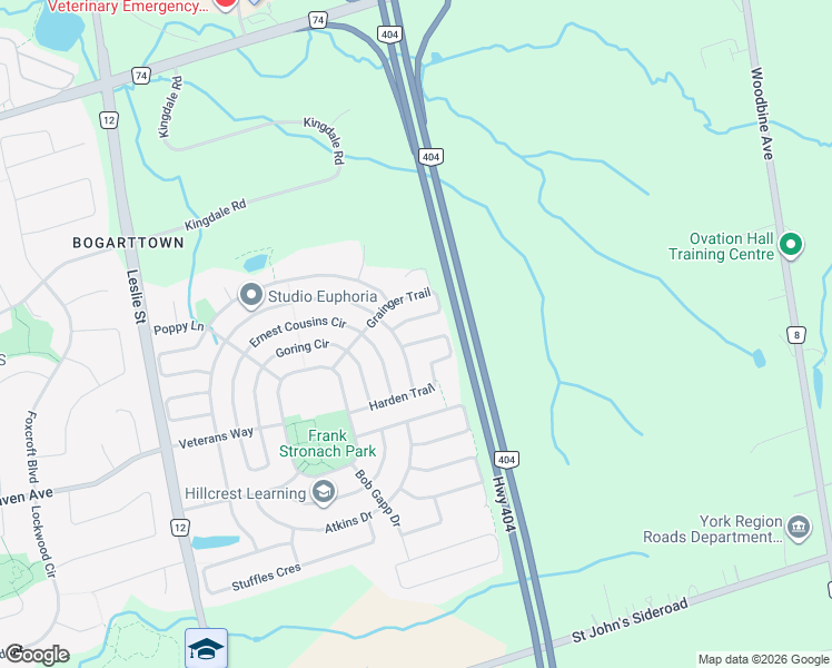 map of restaurants, bars, coffee shops, grocery stores, and more near 1136 Harden Trail in Newmarket