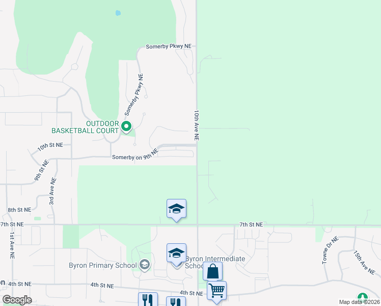 map of restaurants, bars, coffee shops, grocery stores, and more near 694 Shardlow Place Northeast in Byron