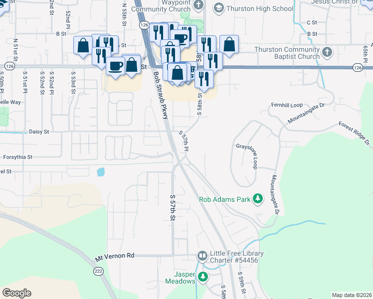 map of restaurants, bars, coffee shops, grocery stores, and more near 4973 Forsythia Street in Springfield