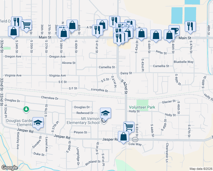 map of restaurants, bars, coffee shops, grocery stores, and more near 4117 Forsythia Street in Springfield