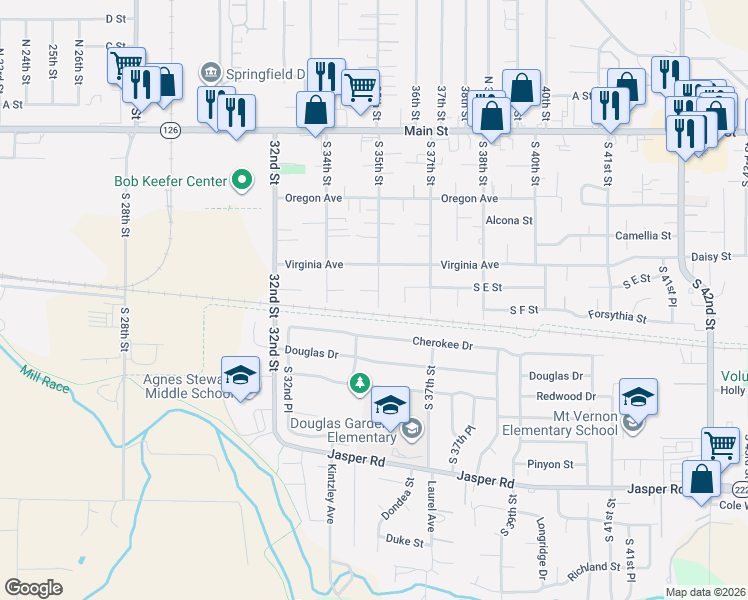 map of restaurants, bars, coffee shops, grocery stores, and more near 647 South 35th Street in Springfield