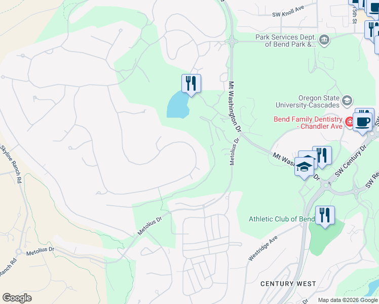 map of restaurants, bars, coffee shops, grocery stores, and more near 19560 Ball Butte Court in Bend
