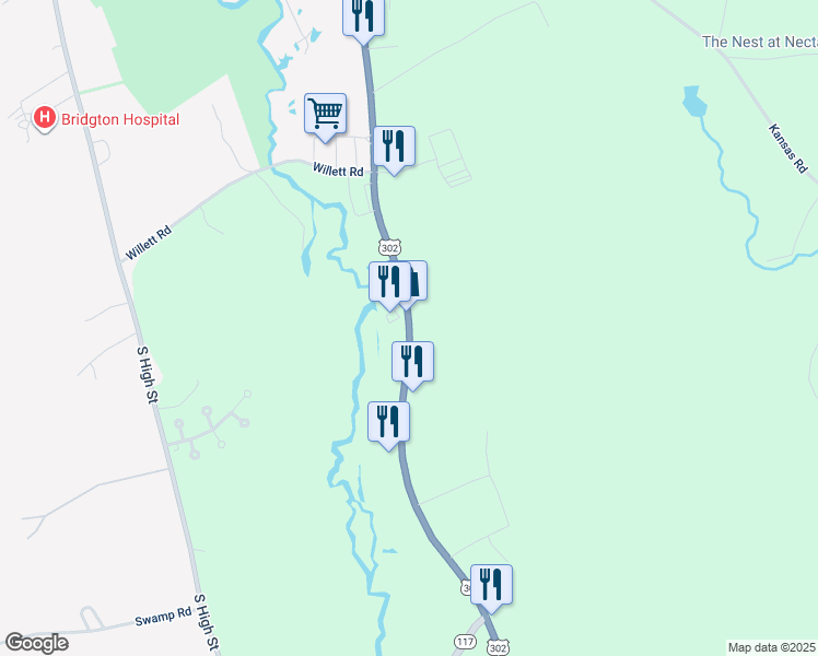 map of restaurants, bars, coffee shops, grocery stores, and more near 204 Portland Road in Bridgton