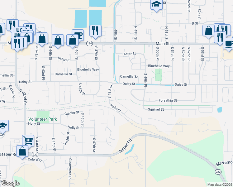 map of restaurants, bars, coffee shops, grocery stores, and more near 4801 Daisy Street in Springfield