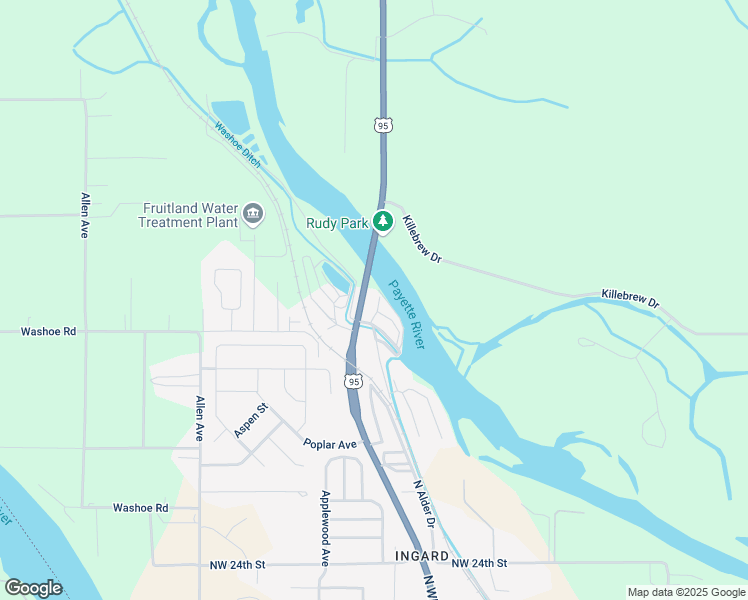 map of restaurants, bars, coffee shops, grocery stores, and more near 8560 U.S. Route 95 in Fruitland