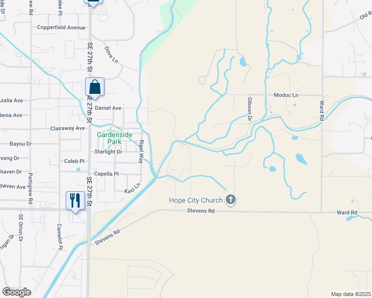 map of restaurants, bars, coffee shops, grocery stores, and more near 21374 Stevens Road in Bend