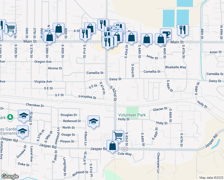 map of restaurants, bars, coffee shops, grocery stores, and more near 4251 Daisy Street in Springfield
