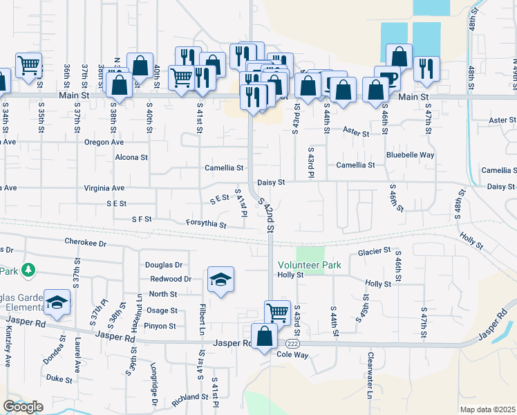 map of restaurants, bars, coffee shops, grocery stores, and more near 4251 Daisy Street in Springfield