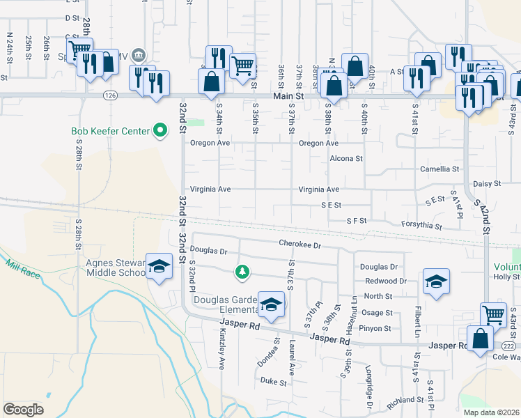 map of restaurants, bars, coffee shops, grocery stores, and more near 3505 Virginia Avenue in Springfield