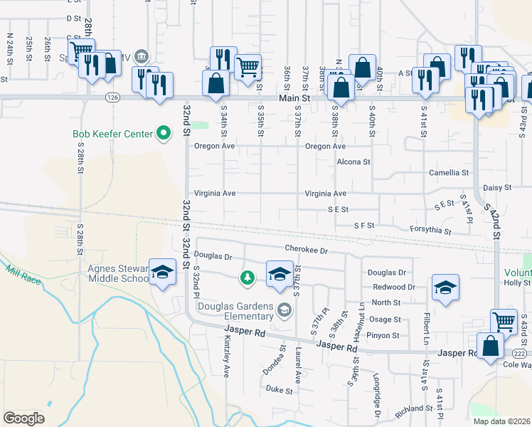 map of restaurants, bars, coffee shops, grocery stores, and more near 3505 Virginia Avenue in Springfield