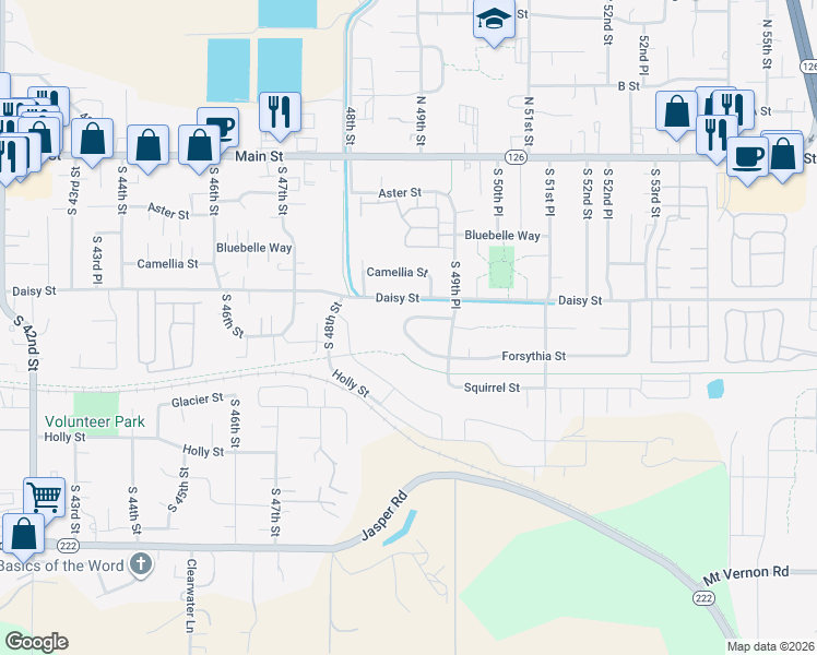 map of restaurants, bars, coffee shops, grocery stores, and more near 4839 Daisy Street in Springfield