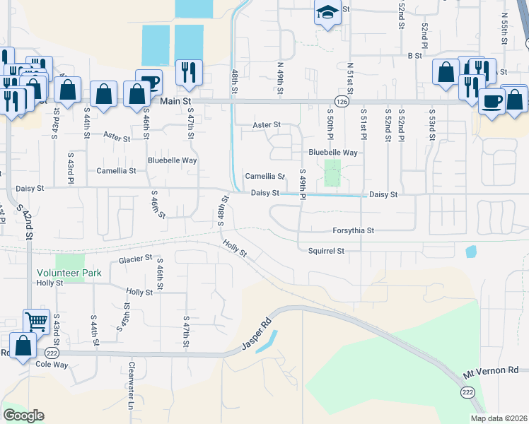 map of restaurants, bars, coffee shops, grocery stores, and more near 4839 Daisy Street in Springfield