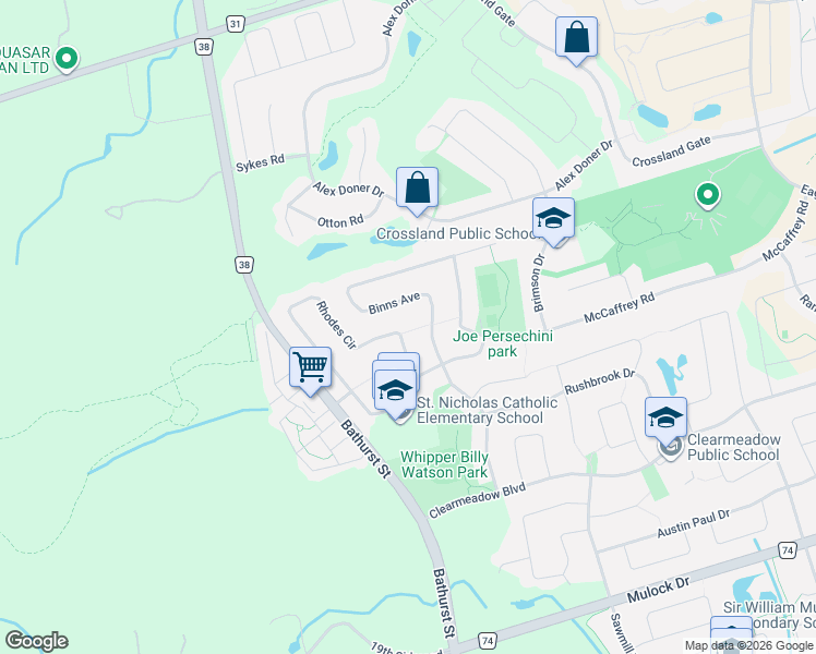map of restaurants, bars, coffee shops, grocery stores, and more near 78 Rhodes Circle in Newmarket