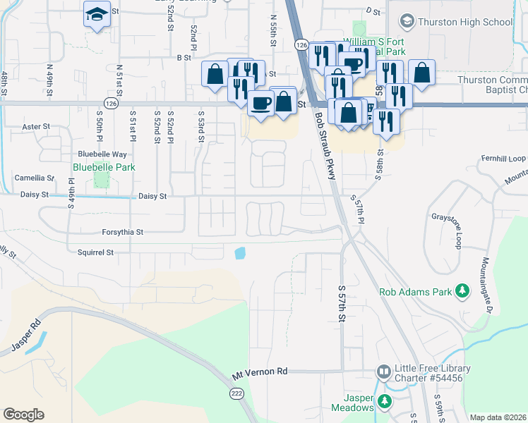 map of restaurants, bars, coffee shops, grocery stores, and more near 996 South 54th Street in Springfield