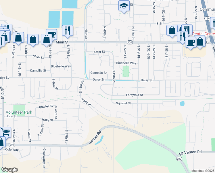 map of restaurants, bars, coffee shops, grocery stores, and more near 4871 Daisy Street in Springfield